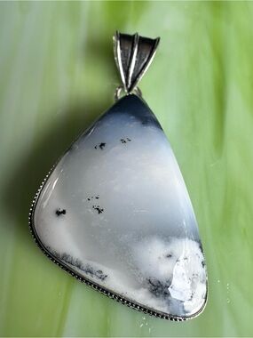 Artisan Dendritic Agate Pendant - White, Gray, Black